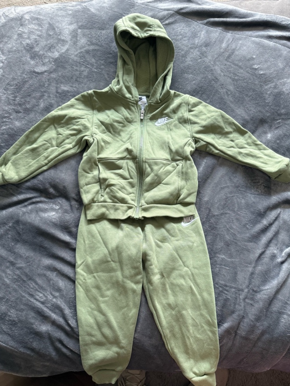 Nike Light Olive Green Kids Zip Hoodie Set